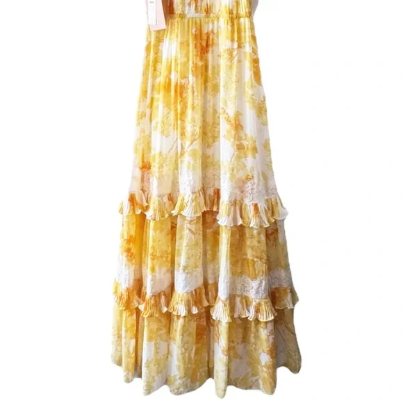 BHLDN Anthropologie Ava Chiffon High-Neck Ruffled Maxi DressMEDIUM NWT